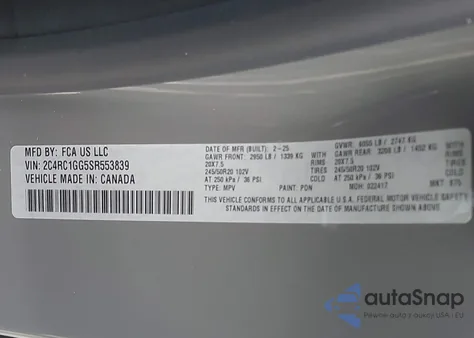 2025 Chrysler Pacifica Limited from USA, damaged, VIN 2C4RC1GG5SR553839